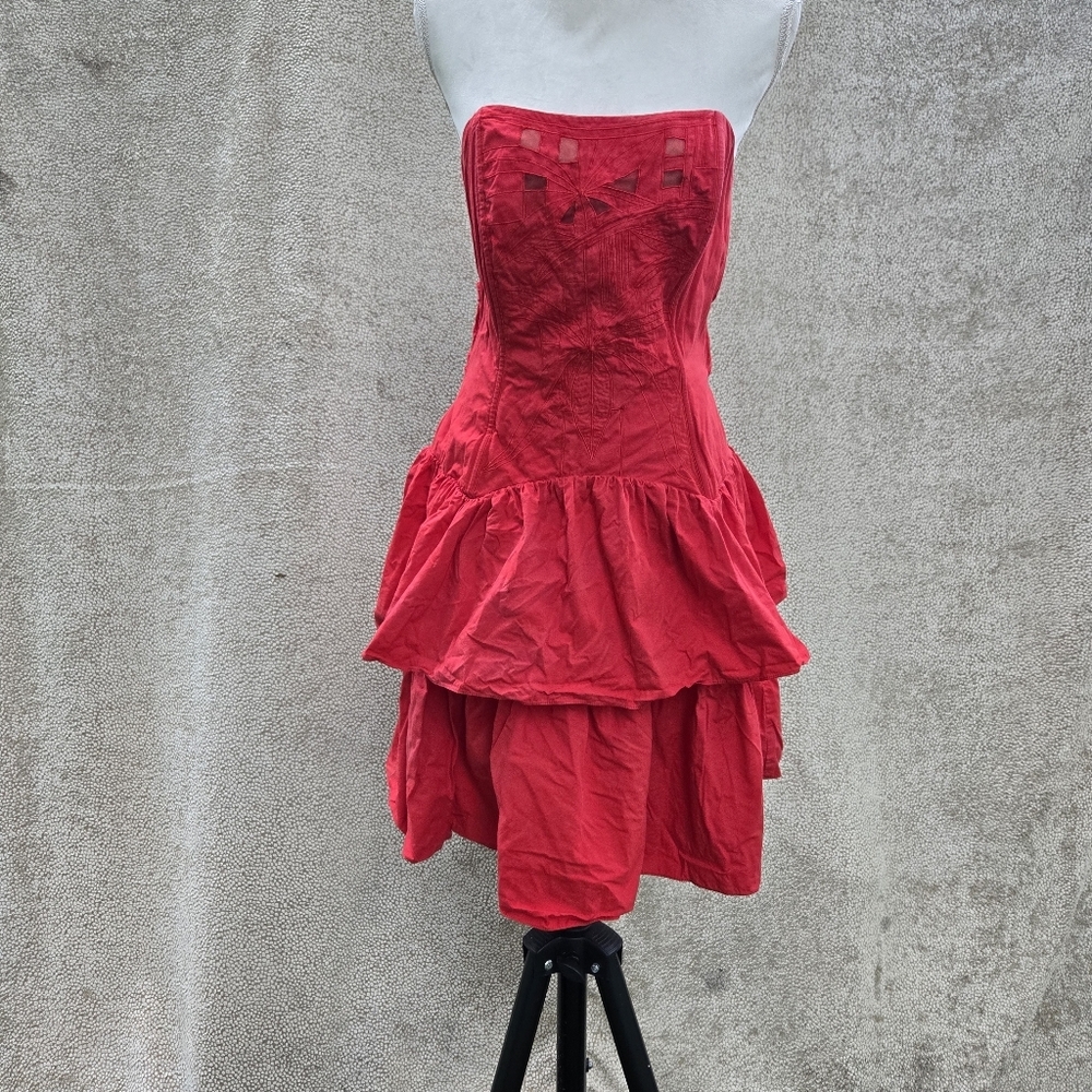 MOONGLOW Chic Strapless Red Ruffle Dress - Picture 4 of 15